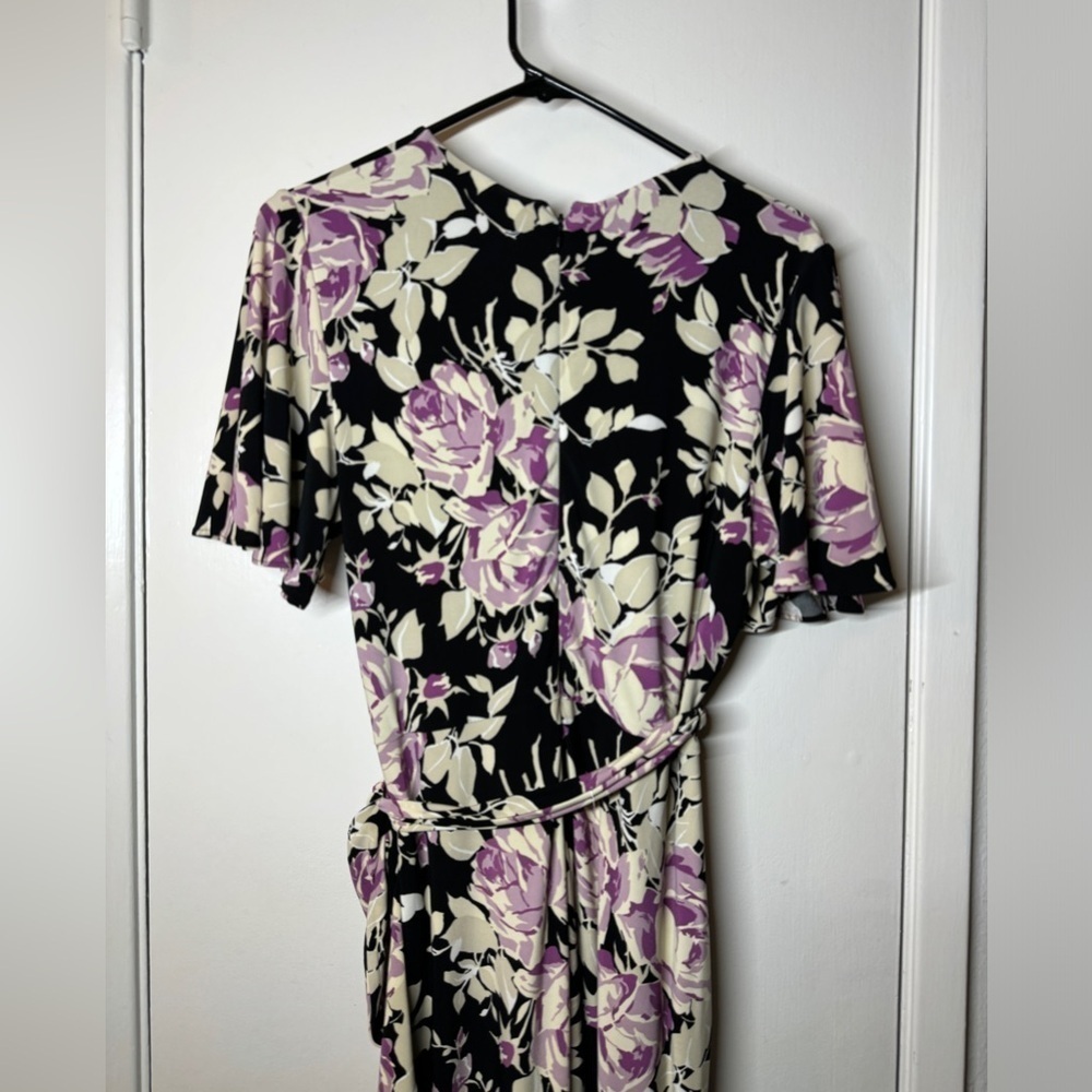 Lauren Ralph Lauren Floral Belted Faux Wrap Purple Cream Black Jersey Dress 4 - Picture 13 of 16